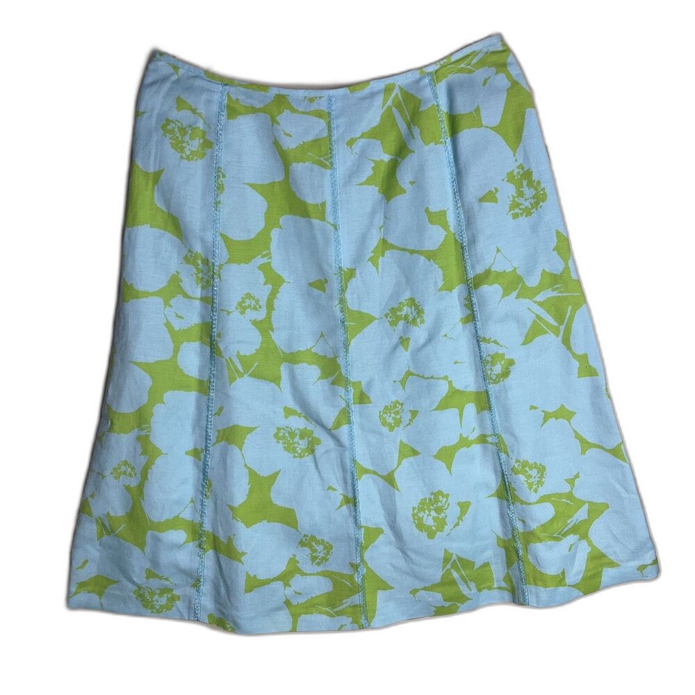 JH Collectibles skirt Az 14 floral linen blend lined zip up blue green Coastal
